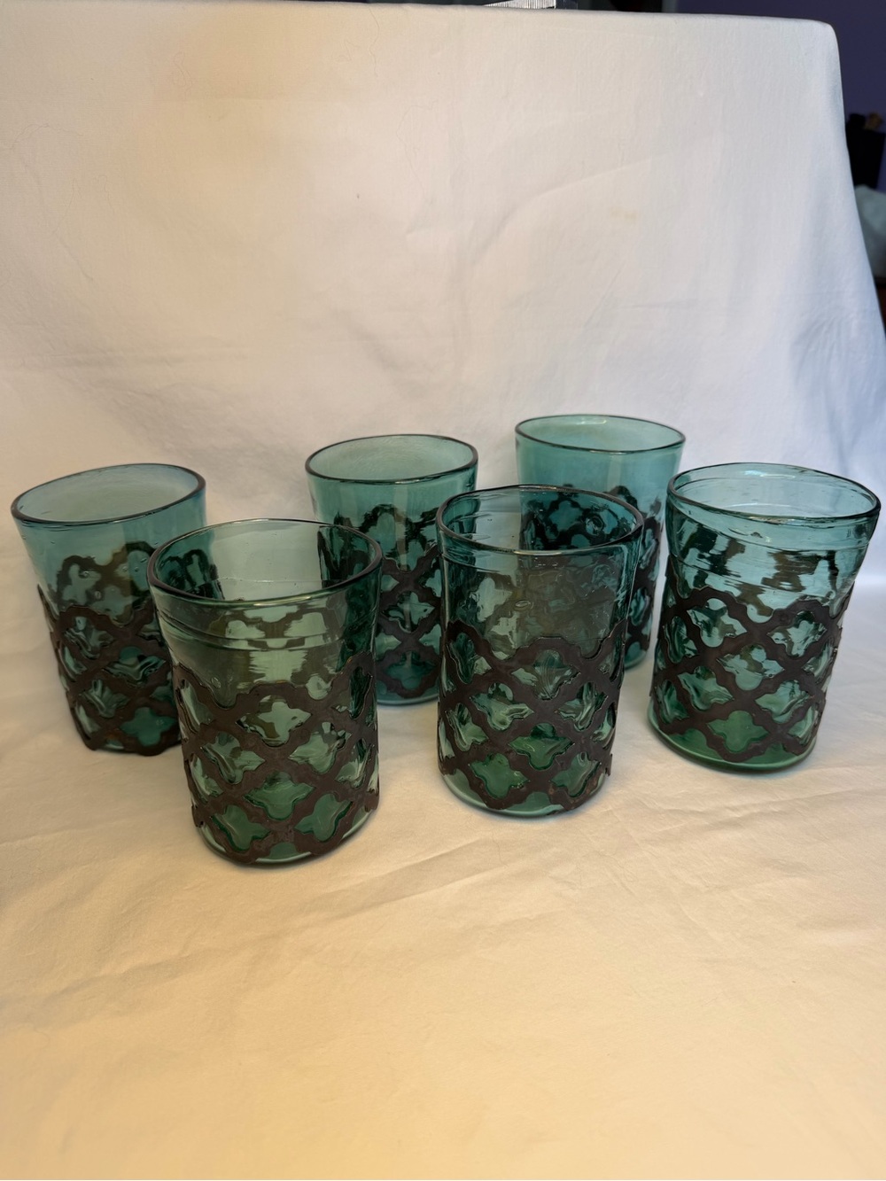 6 FELIPE DERFLINGHER BRUTALIST MCM CAGED ART GLASS TUMBLERS. Mexico